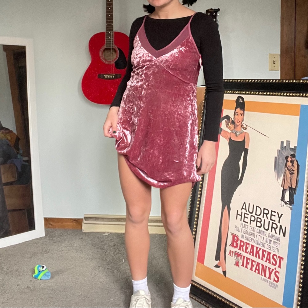 pink velour slip dress